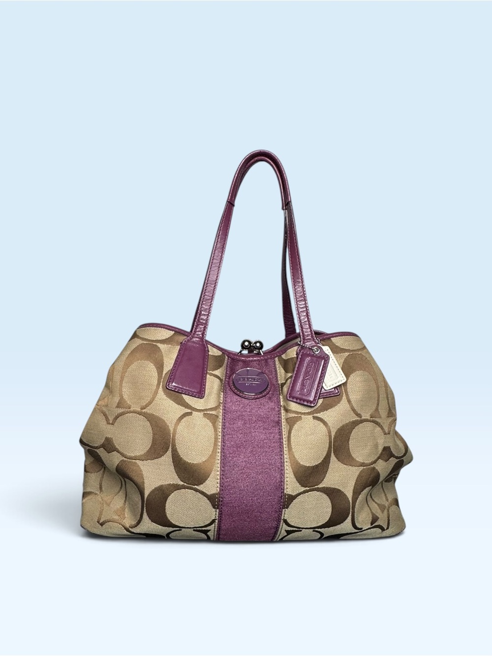 Coach Purple Framed Kisslock Carryall Tote